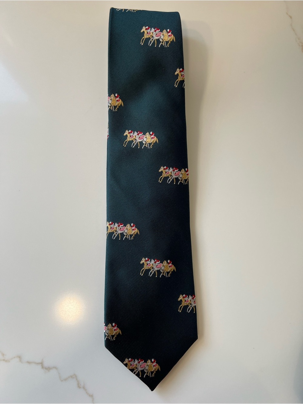 Men's Dark Green Silk Tie Horse Racing made in England